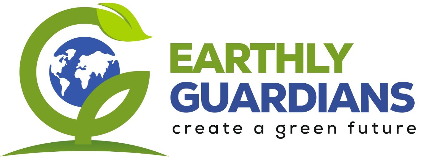 Earthly Guardians logo representing sustainability and ESG consulting, featuring a green leaf encircling the Earth with the tagline ‘create a green future’.